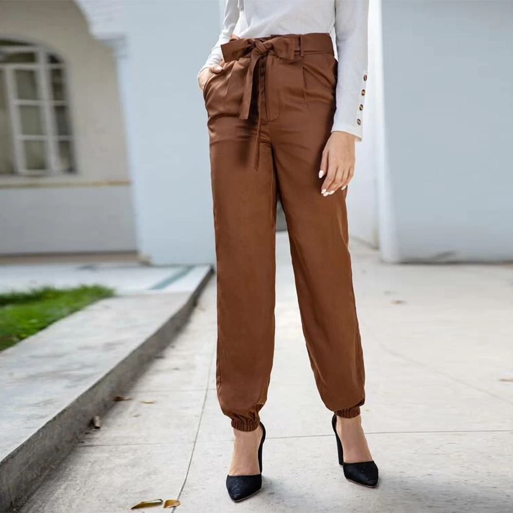 solid color bow tie high waist pants NSSA28589