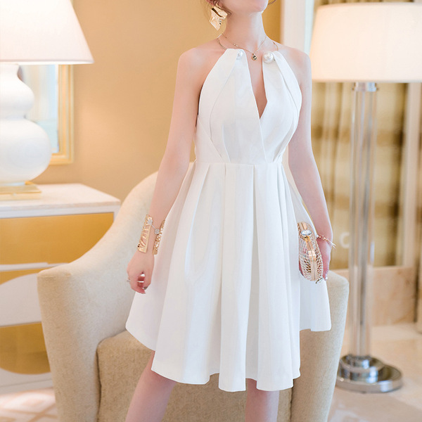 New Spring and Summer Female Short Slim White Sexy Evening Dress 