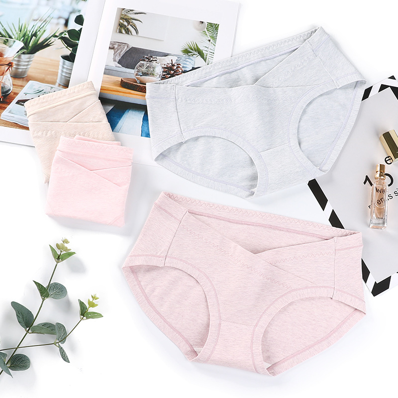 Colorful Cotton Maternity Briefs Low-Waist Prenatal and Postnatal Underwear Women's Underwear Wide Edge Cross V-Shape Breathable Invisible