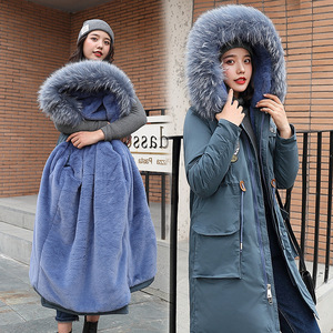 Fleece pocket hooded cotton jacket large wool collar lamb fluffy  