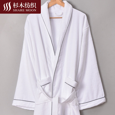 純棉白色賓館酒店浴袍浴衣  全棉加厚毛巾布割絨浴衣睡袍定制批發