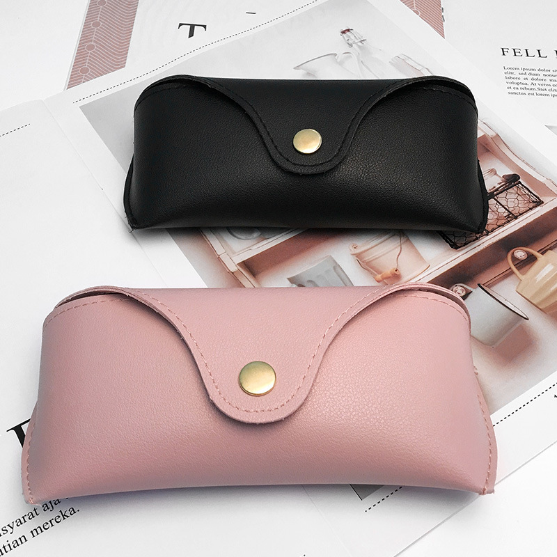 Pink leather glasses case women's portable snap box men's black anti-pressure sunglasses case fashion sunglasses case
