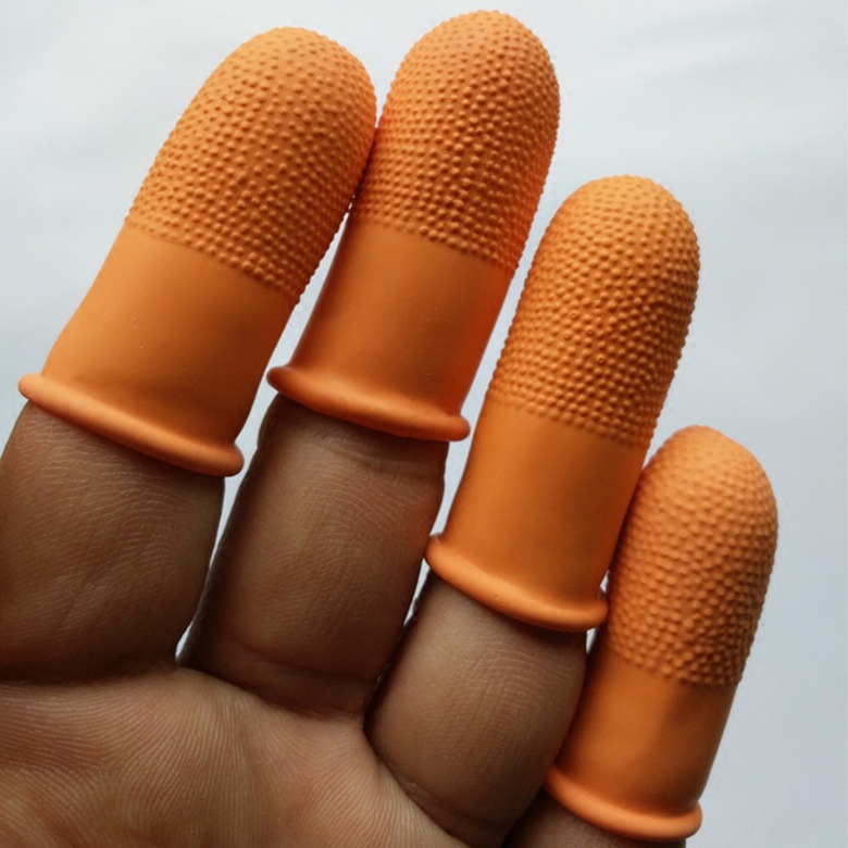 加厚防滑手指套 橙色麻点指套 一次性颗粒点钞乳胶防静电手指套