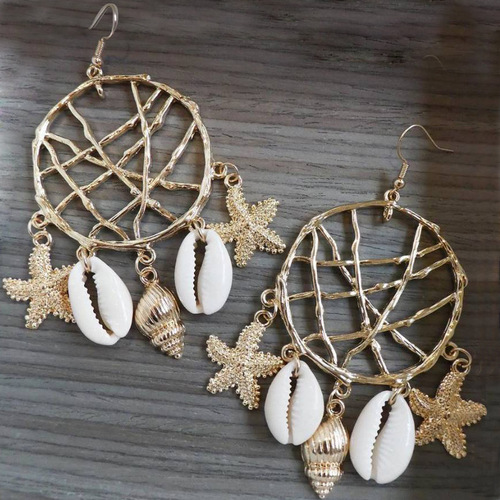 Fashionable shells, conches, starfish, dream catchers, cross-border accessories, European and American style summer earrings for women