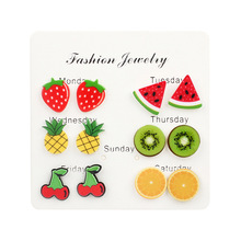 Korean Fruit Childlike Bright Color Strawberry Cherry Acrylic Women's Earrings Set display picture 17