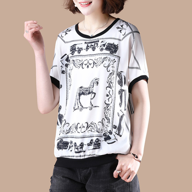 Fragmented Chiffon jacket stitching summer new fashion T-shirt  