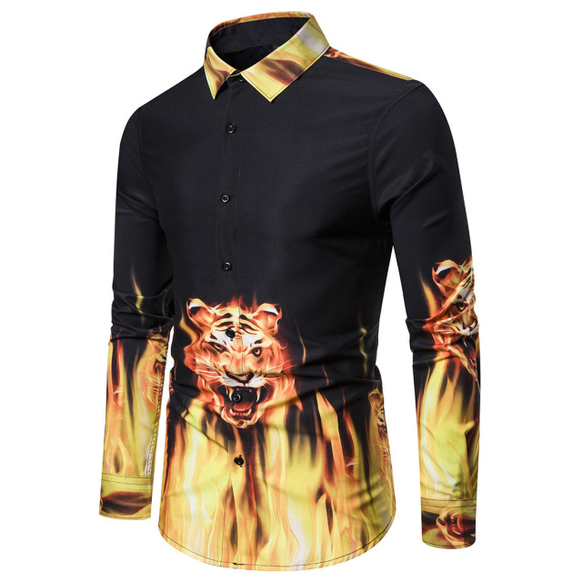 European men’s casual trend long sleeve shirt printed shirt