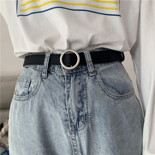 Wholesale non-hole belt for women, simple and versatile, Korean style, fashionable black jeans belt, unisex