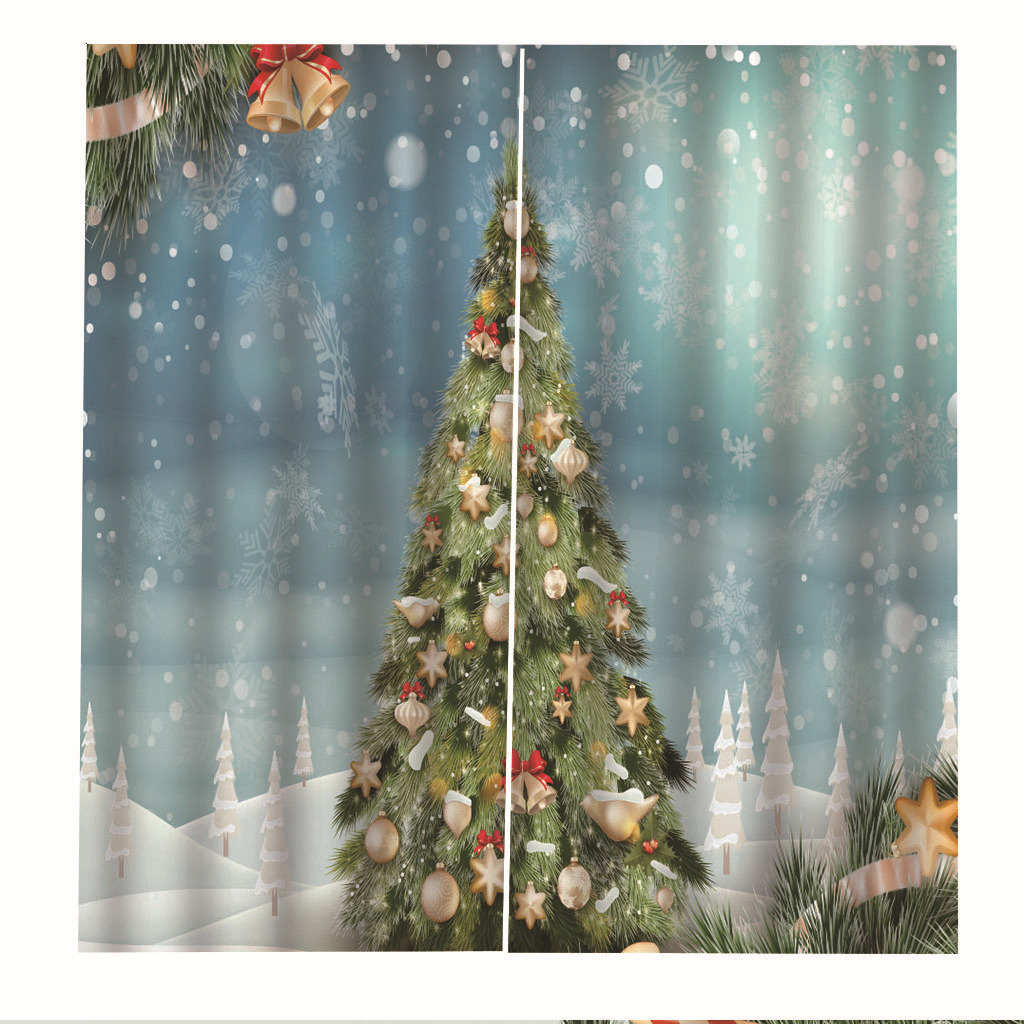 冬天雪花窗帘飘雪圣诞装饰遮光隔热品质女孩卧室创意数码打印