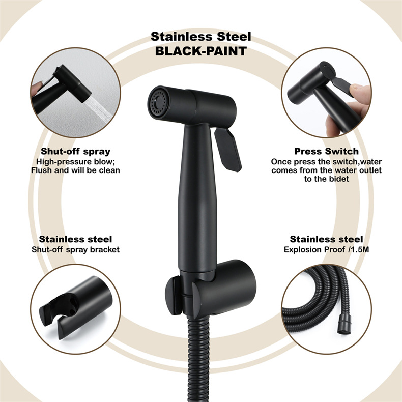 HIDEEP Black Toilet Spray Gun Set, Stainless steel Sanitary faucet, Copper Spray gun, Toilet Flusher HI09021A undefined