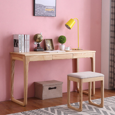 厂家直销  北欧白蜡木实木梳妆台现代简约小户型多功能化妆桌书桌|ru