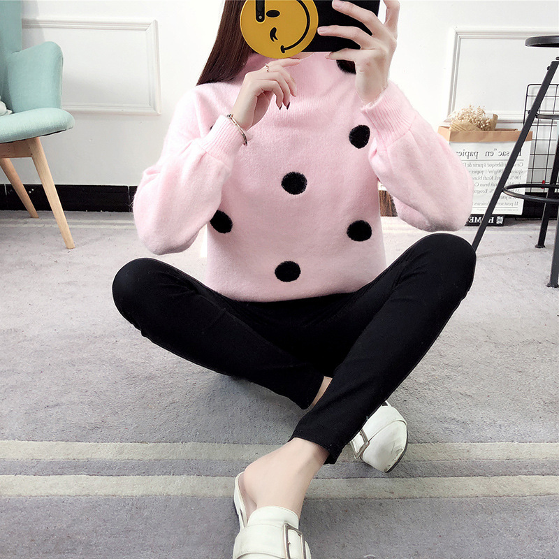 Papaya Milk Fashion Turtleneck Sweater Women's Autumn and Winter Pullover Loose Student Women's Fashionable Lantern Sleeve Sweater Jacket