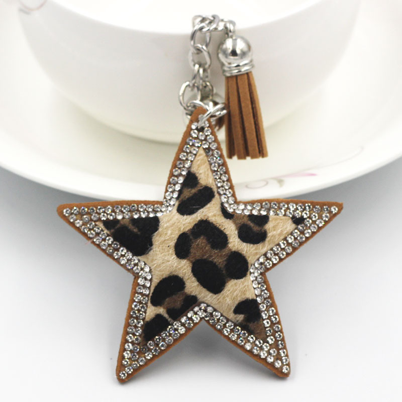 Unisex Festival Star, Leopard Pattern Sweet Korean Style Star Leopard Flannel Unisex Unisex Keychain