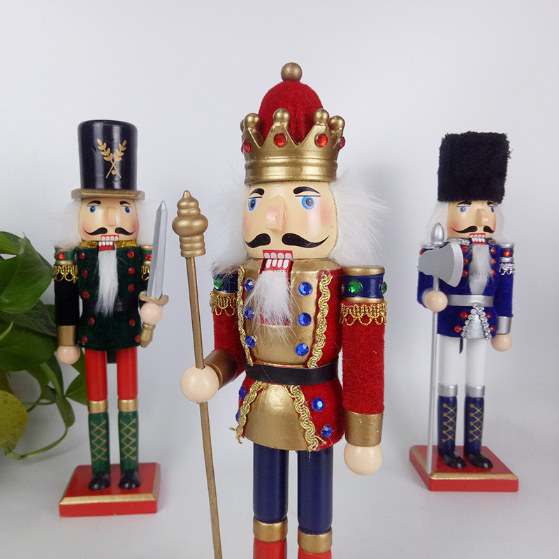 木质工艺品包绒布胡桃夹子木偶摆件30CM彩绘玩偶桌面摆件