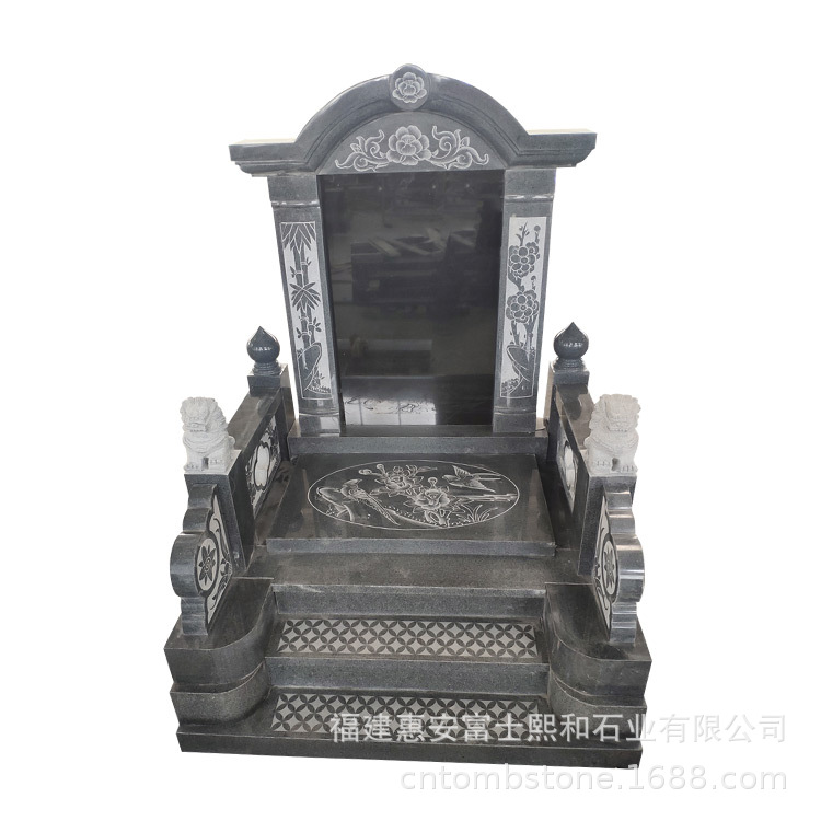 贵州安顺 山西黑石雕墓碑 雕刻花鸟山水图案 款式新颖|ru