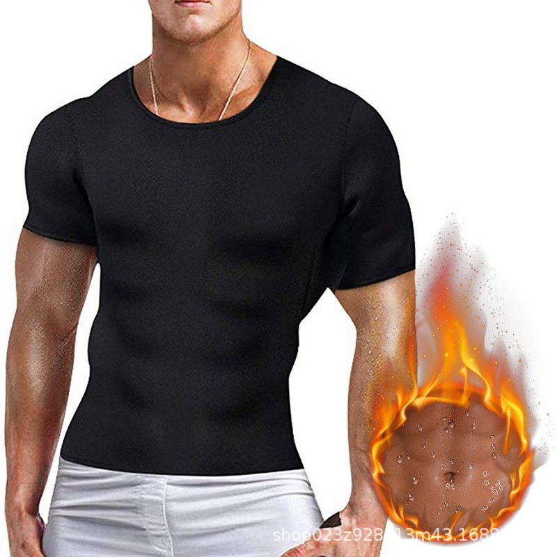 Men's short sleeve T-shirt, tight belly and waist, men's sports body shaping clothes, fitness short sleeve men's body shaping clothes