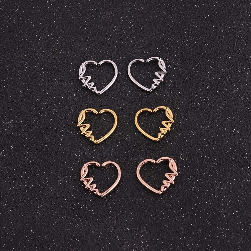 Hot Selling Micro-inlaid Zircon Round Nose Ring Peach Heart Stud Earrings display picture 4