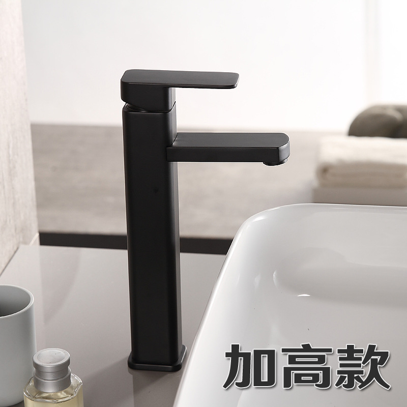 Nórdico minimalista personalidad esmerilado negro mate grifo lavabo cuadrado caliente y fría moda grifo lavabo grifo