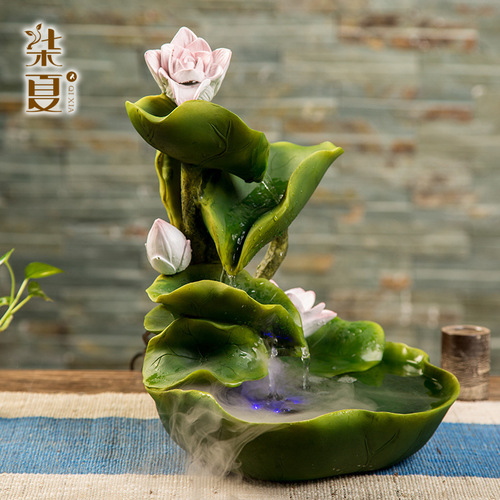 Factory Lotus Leaf Water Flow Creative Small Ornament Feng Shui Living Room Decoration Resin Craft Wholesale Agent