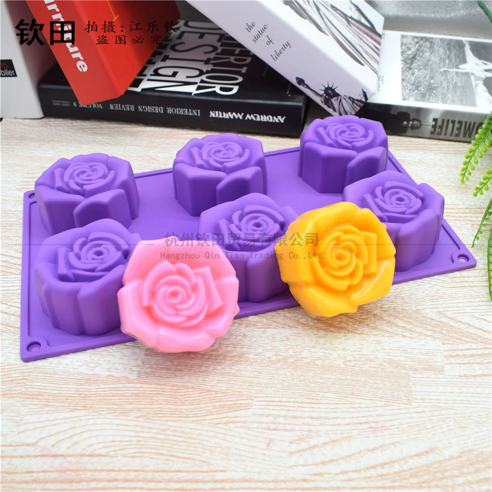 Three dimensional handmade soap, round silicone mold contains rose, soap mold, DIY