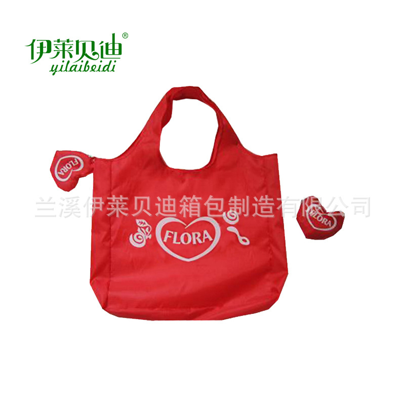 批发涤纶五分格心形折叠袋 礼品促销爱心袋 折叠购物袋厂家定做