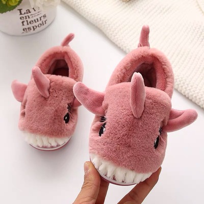 冬季儿童包跟小鲨鱼棉拖鞋 卡通可爱中大童保暖棉鞋|ms