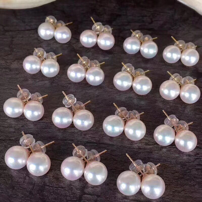 G18K金镶珍珠耳钉 Akoya珍珠耳钉 海水珍珠耳钉 宋慧乔同款耳钉|ms