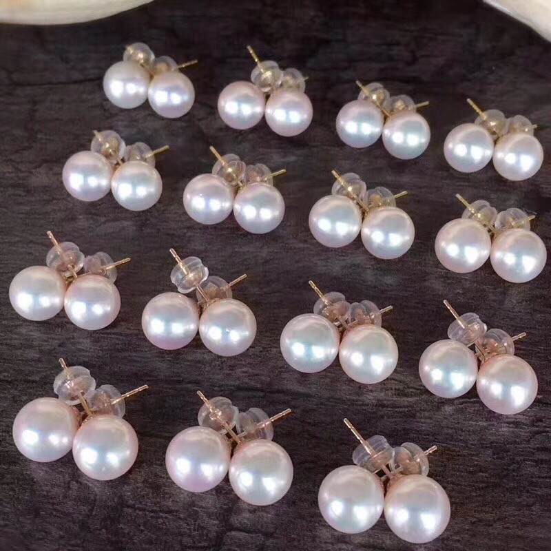 G18K金镶珍珠耳钉 Akoya珍珠耳钉 海水珍珠耳钉 宋慧乔同款耳钉|ms