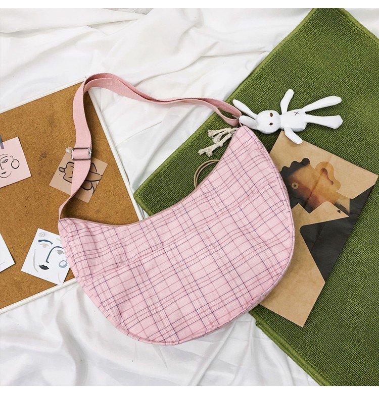 Fashion Small Fresh Plaid Canvas Shoulder Soft Cute Girl Student Messenger Bag display picture 7