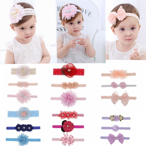 Fashion Korean style lace baby elastic headband baby flower crown headdress photo accessories three-piece set