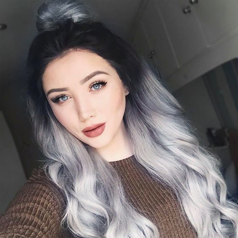 Foreign Trade Cross-border E-commerce Wig European And American Long Hair Chemical Fiber Gradient Granny Grey Rose Net High-end Supply display picture 12