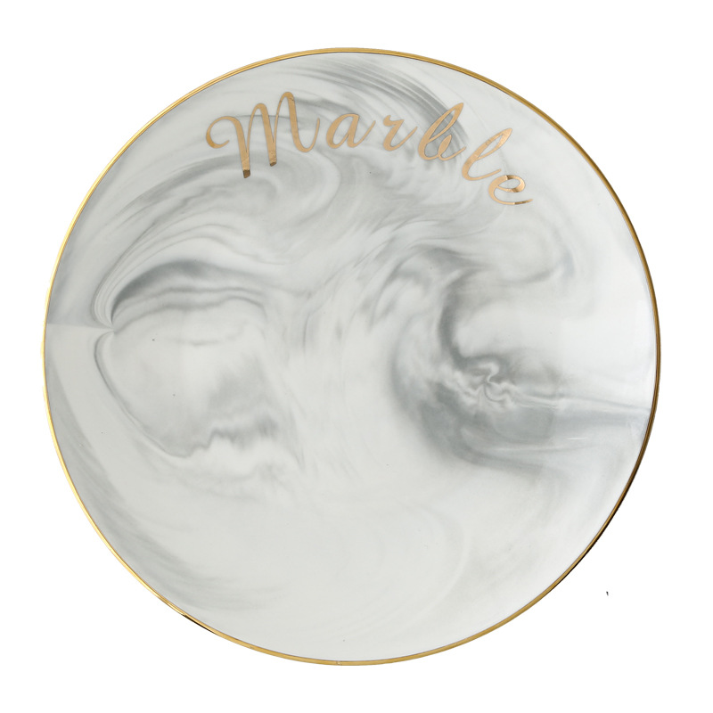 Nórdico marbling vajilla traje creativo plato de cerámica simple oro borde occidental carne plato merienda