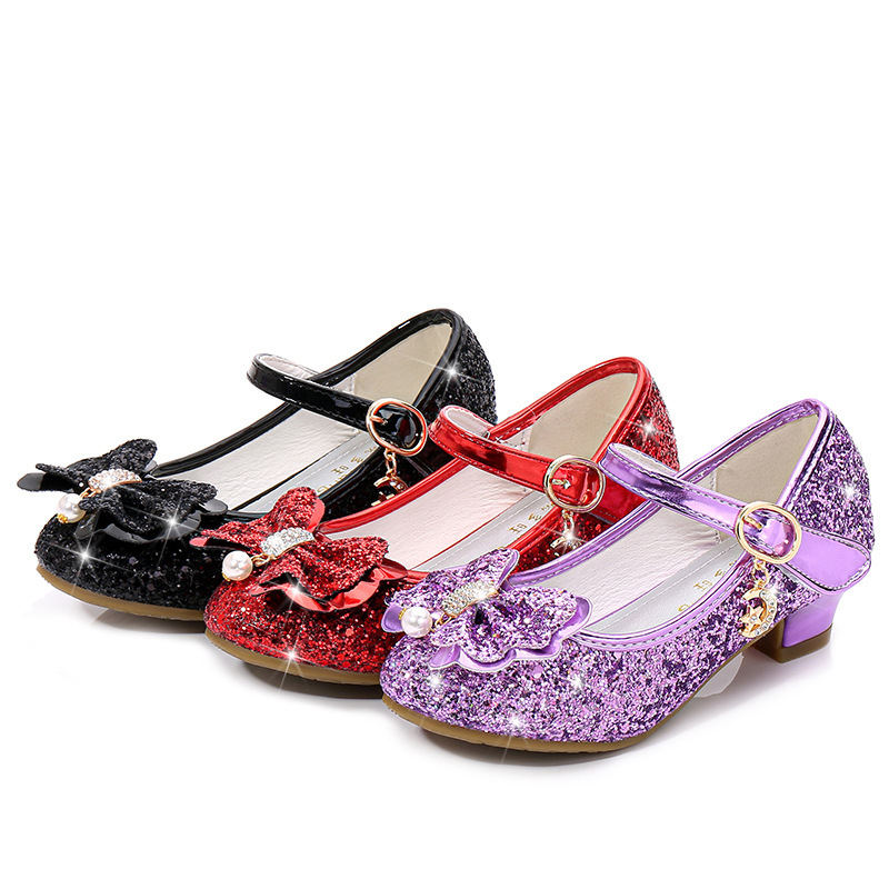 Girls' High-Heeled Leather Shoes 2025 Kidsren's Princess Shoes Frozen Shoes Elsa Little Girl's Flats Princess Style