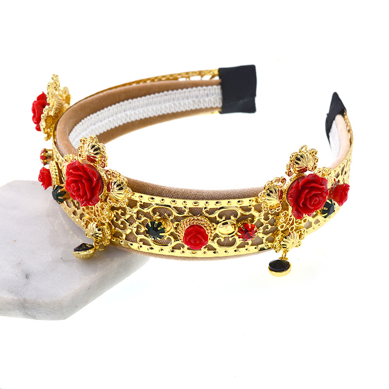 European and American Baroque Retro Court Style Wide Rim Hairband Fashion Bee Gem Flash Diamond Rhinestone Wedding Dress Accessories Women