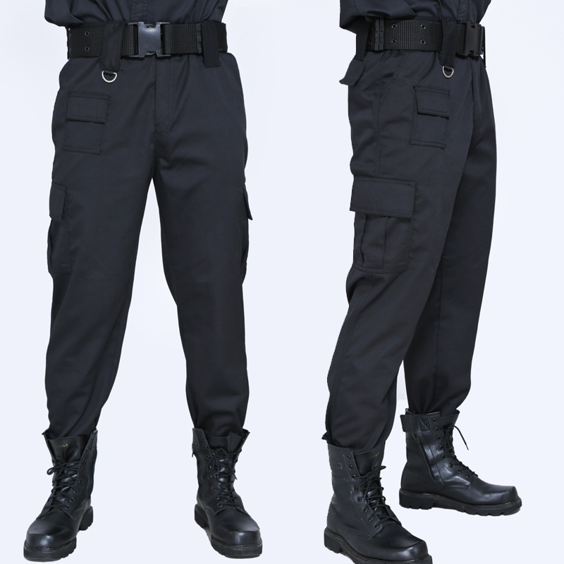Grid training pants, security pants for men, black, wear-resistant workwear, suitable for spring and summer, thick training pants, combat pants