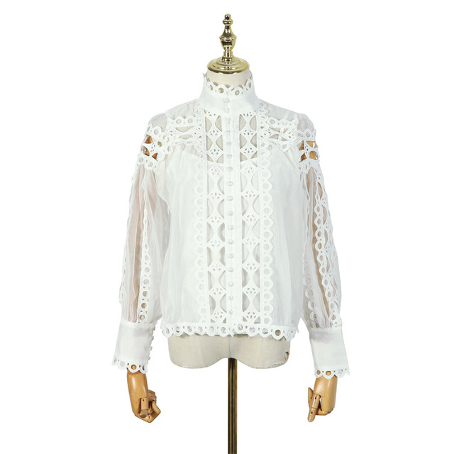 Spring and Summer fashion vertical collar lace long sleeve 