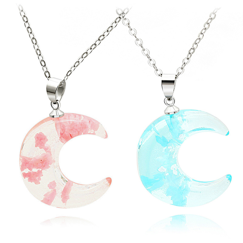 New Moon Crescent Sky White Cloud Resin Pendant Luminous Blue Sky Cloud Necklace Accessories display picture 7