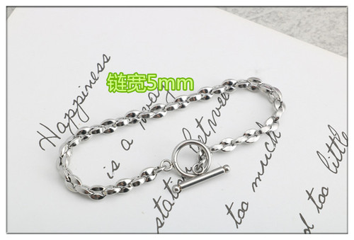 European and American fashionable personality hip-hop one-word buckle titanium steel coffee bean necklace stainless steel ingot chain OT buckle men's and women's bracelets