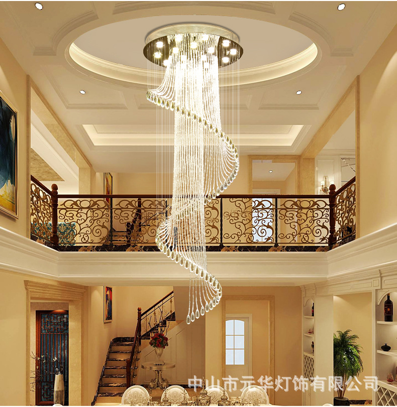 厂家直销专供复式楼楼梯水晶大吊灯现代简约别墅旋转水晶长吊灯-阿里巴巴