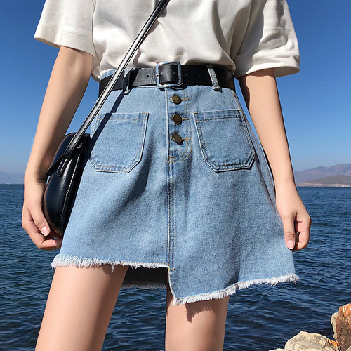 实拍2019时尚韩版牛仔裙夏季大码女装韩版不规则半身裙A字包臀200|ms