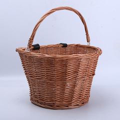 Wicker bicycle basket with handle, willow-woven bike basket, supermarket shopping cart, custom-made wicker baskets—wholesale dropshipping available.