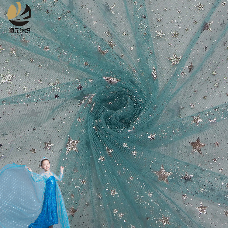 Fabricante de suministro de estrella de pentaco plata estampada estrella hilo hilo estrella hilo vestido de mujer tela de falda de busto