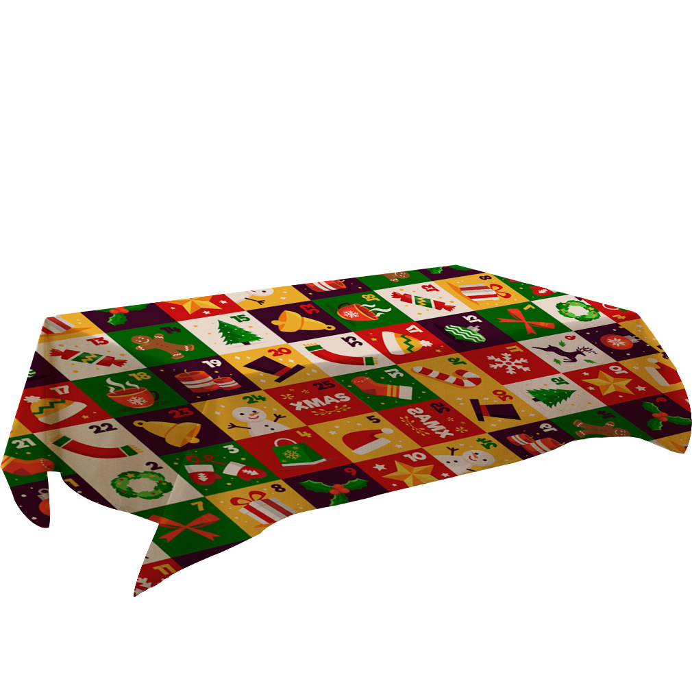 亚马逊速卖通热销彩色圣诞系印花棉麻桌布批发亚麻茶几台布餐桌布