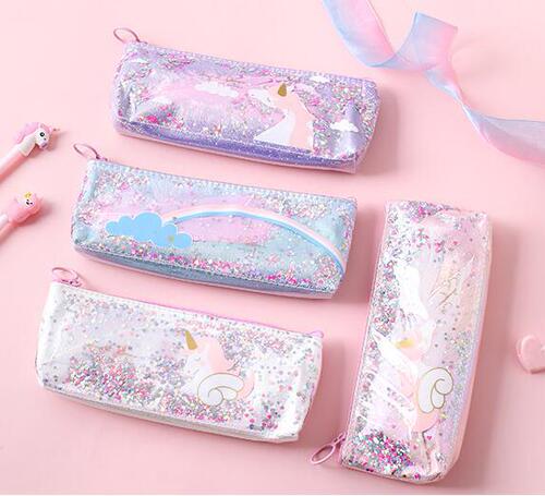 Korean-style girl's heart unicorn wing pen bag, fashionable and cute leather stationery bag for students, small fresh and stylish storage bag