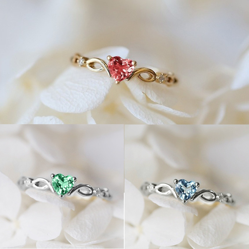 fashion peach heart copper ring love-shaped zircon ring fashion jewelry