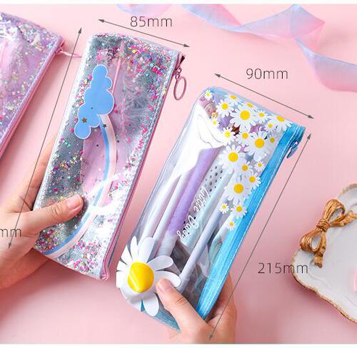 Korean-style girl's heart unicorn wing pen bag, fashionable and cute leather stationery bag for students, small fresh and stylish storage bag