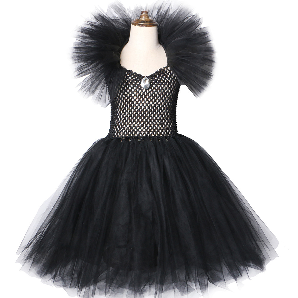 Ropa para niñas, vestido de bruja, traje de fiesta de Halloween para niños, disfraz de Maléfica, vestido femenino, falda de malla_voghion.com