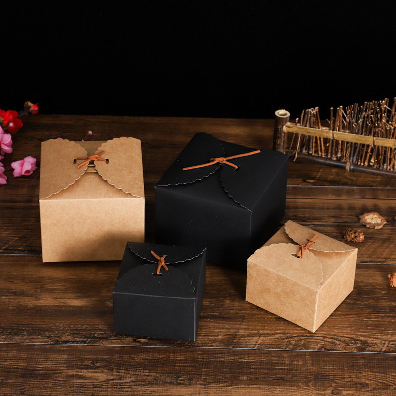 波浪花边牛皮纸盒批发糖果礼物盒定制黑色牛皮纸烘焙包装礼品盒子
