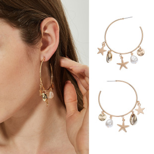 AliExpress серьги летние преувеличенные пляжные Ракушки Морская звезда жемчужные круглые серьги для женщин оптом