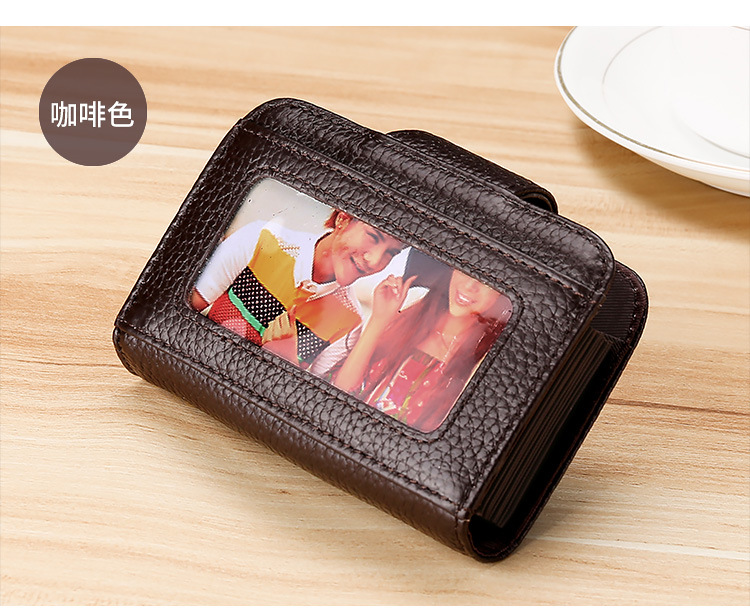 Cross-border Supply Genuine Leather Women's Multi-card Expanding Card Holder Rfid Card Clamp Customized Logo For Advertising Gifts Credit Card Cover display picture 4